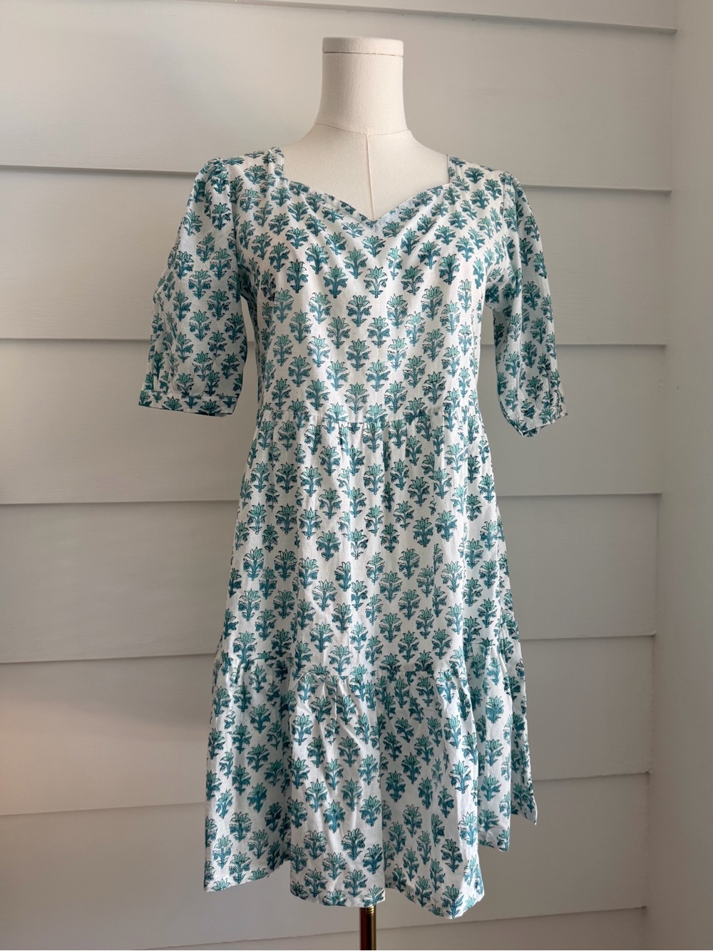 Indian Cotton Floral Block Print Mini Dress Indigo by Boutin size M - Picture 8 of 8